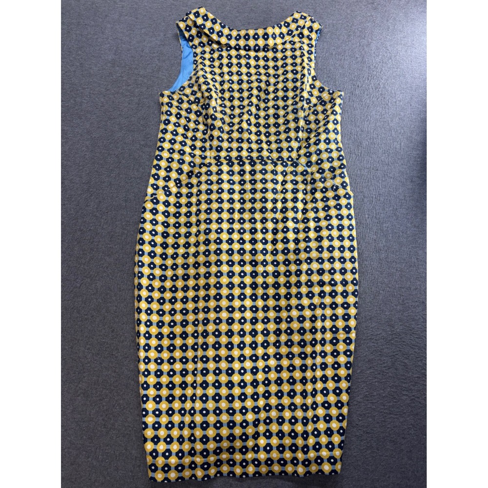 Boden Yellow Navy Blue Geometric Sheath Dress Rolled Collar W0212 US 14